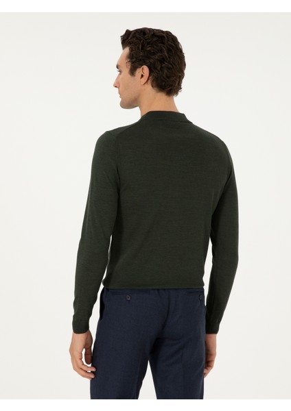 Erkek Haki Slim Fit Basic Kazak 50296402-VR027