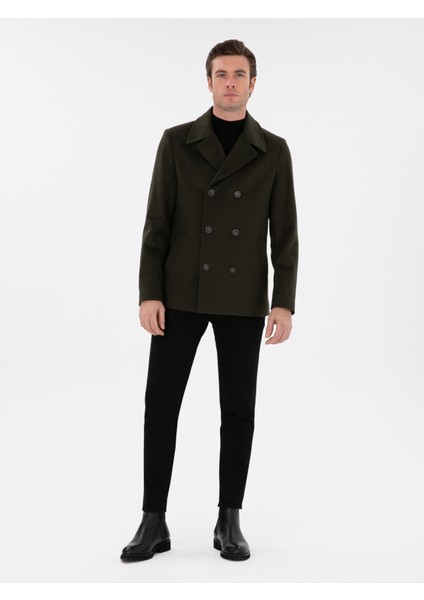 Erkek Haki Slim Fit Kaşe Kaban 50293483-VR027