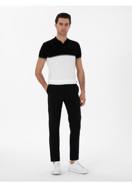 Erkek Siyah Slim Fit Apaş Yaka Triko T-Shirt 50300787-VR046