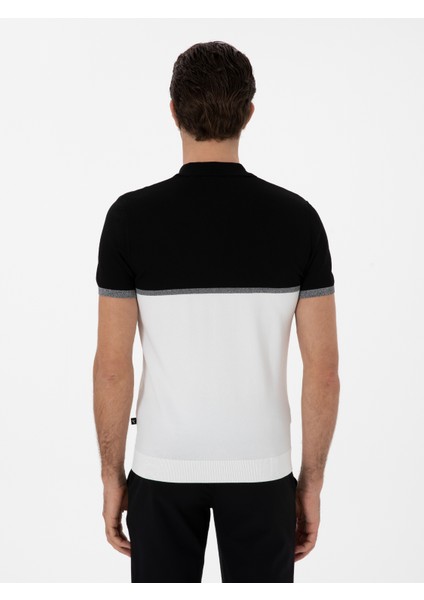Erkek Siyah Slim Fit Apaş Yaka Triko T-Shirt 50300787-VR046