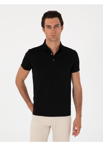 Erkek Siyah Slim Fit %100 Pamuk Polo Yaka T-Shirt 50300690-VR046