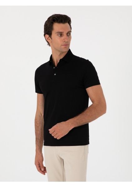 Erkek Siyah Slim Fit %100 Pamuk Polo Yaka T-Shirt 50300690-VR046