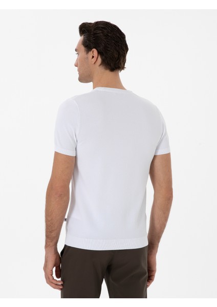 Erkek Beyaz Slim Fit Bisiklet Yaka Triko T-Shirt 50300811-VR013