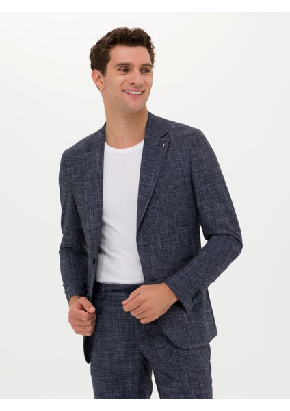 Erkek Lacivert Slim Fit Keten Karışımlı Ceket 50270503-VR033