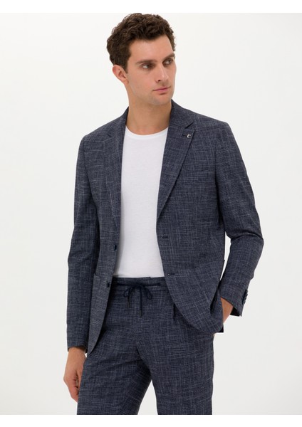 Erkek Lacivert Slim Fit Keten Karışımlı Ceket 50270503-VR033 fiyatları