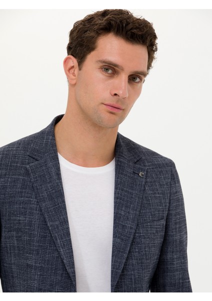 Erkek Lacivert Slim Fit Keten Karışımlı Ceket 50270503-VR033 modelleri