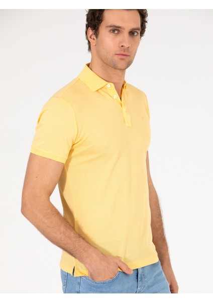 Erkek Açık Sarı Polo Yaka Slim Fit Basic Merserize T-Shirt 50265364-VR004