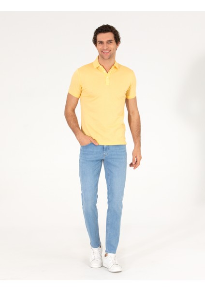 Erkek Açık Sarı Polo Yaka Slim Fit Basic Merserize T-Shirt 50265364-VR004