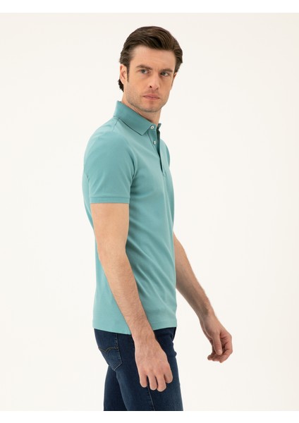 Erkek Mint Melanj Slim Fit Polo Yaka Merserize T-Shirt 50284769-VR176