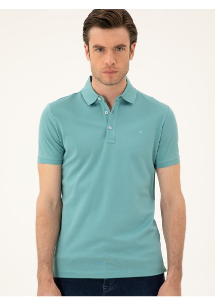 Erkek Mint Melanj Slim Fit Polo Yaka Merserize T-Shirt 50284769-VR176