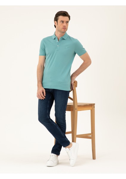 Erkek Mint Melanj Slim Fit Polo Yaka Merserize T-Shirt 50284769-VR176