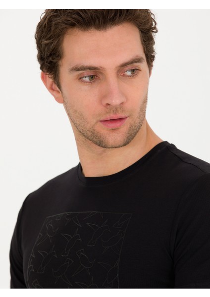 Erkek Siyah Bisiklet Yaka Slim Fit T-Shirt 50266621-VR046