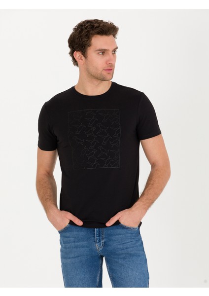 Erkek Siyah Bisiklet Yaka Slim Fit T-Shirt 50266621-VR046