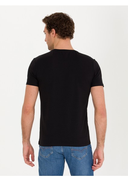Erkek Siyah Bisiklet Yaka Slim Fit T-Shirt 50266621-VR046