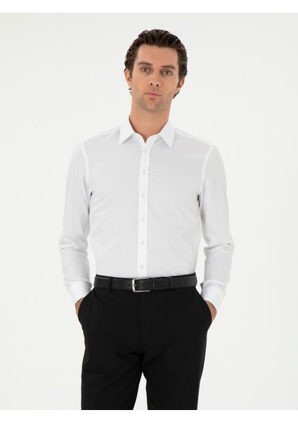 Erkek Beyaz Slim Fit Uzun Kollu Gömlek 50303222-VR013