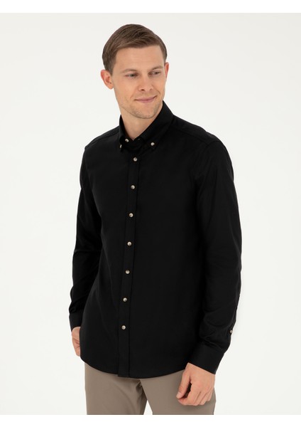 Erkek Siyah Slim Fit %100 Pamuk Oxford Gömlek 50270162-VR046