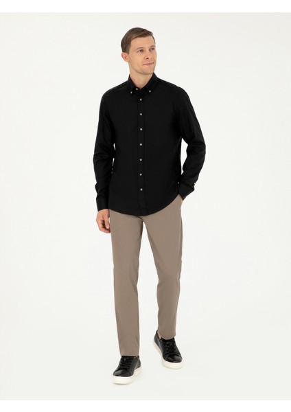 Erkek Siyah Slim Fit %100 Pamuk Oxford Gömlek 50270162-VR046 fırsatları