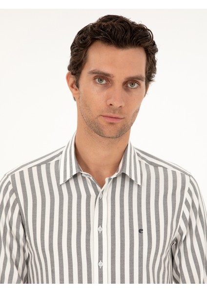 Erkek Gri Slim Fit Çizgili Pamuk Gömlek 50291351-VR024 fiyatları