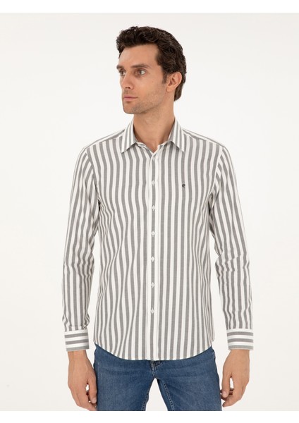 Erkek Gri Slim Fit Çizgili Pamuk Gömlek 50291351-VR024 modelleri