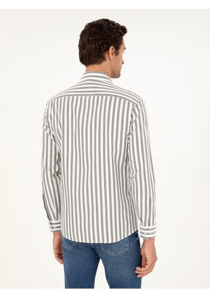 Erkek Gri Slim Fit Çizgili Pamuk Gömlek 50291351-VR024 indirimleri