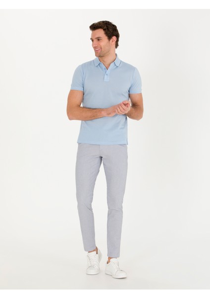 Erkek Buz Mavisi Polo Yaka Slim Fit Basic Merserize T-Shirt 50267665-VR095