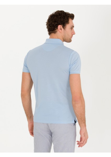 Erkek Buz Mavisi Polo Yaka Slim Fit Basic Merserize T-Shirt 50267665-VR095