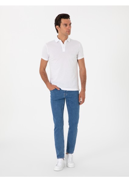 Erkek Beyaz Slim Fit Polo Yaka Pamuklu Basic T-Shirt 50300934-VR013