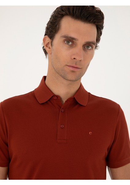 Erkek Kiremit Slim Fit Basic Tişört 50284769-VR031