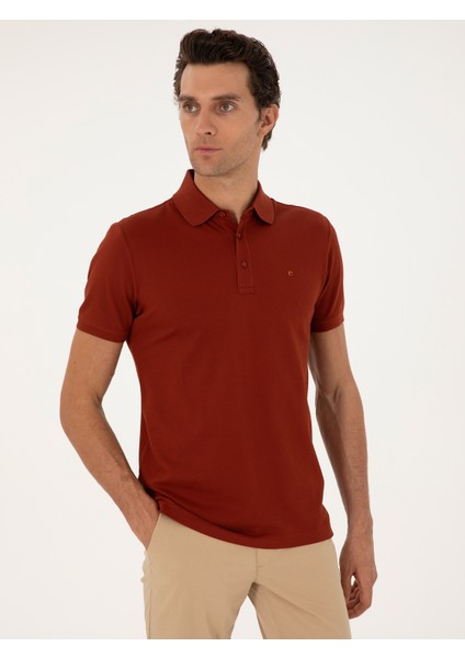 Erkek Kiremit Slim Fit Basic Tişört 50284769-VR031