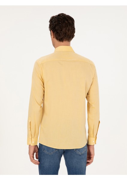Erkek Sarı Slim Fit Kaşmir Karışımlı Oxford Gömlek 50291353-VR044