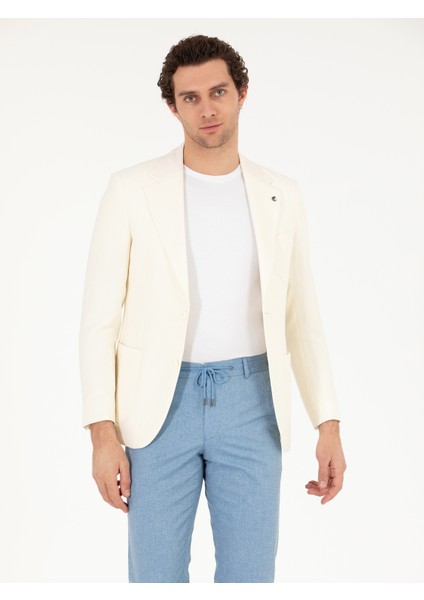 Erkek Beyaz Slim Fit Yün Keten Karışımlı Ceket 50264752-VR013