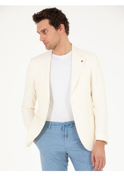Erkek Beyaz Slim Fit Yün Keten Karışımlı Ceket 50264752-VR013 modelleri