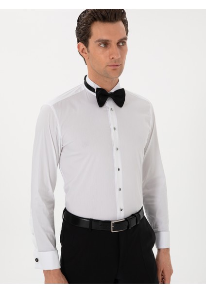 Erkek Beyaz Slim Fit Pamuk Karışımlı Manşetli Smokin Gömlek 50304049-VR013 modelleri
