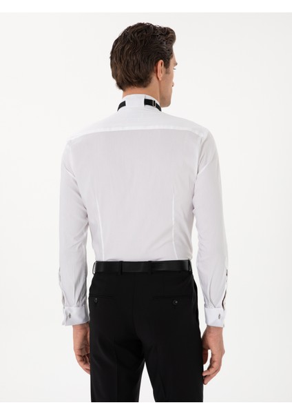 Erkek Beyaz Slim Fit Pamuk Karışımlı Manşetli Smokin Gömlek 50304049-VR013 indirimleri