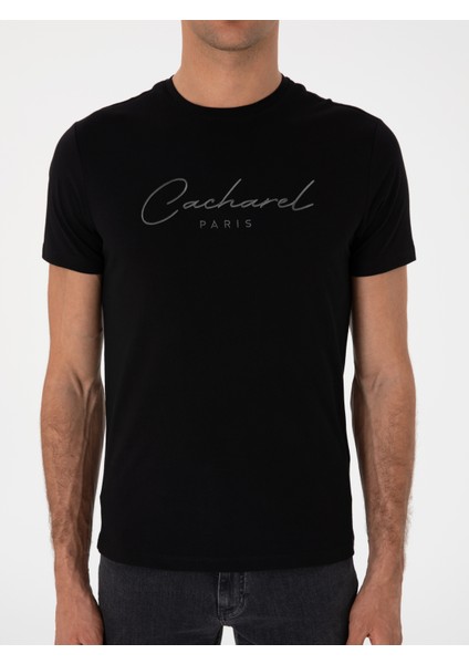 Erkek Siyah Slim Fit Bisiklet Yaka T-Shirt 50310035-VR046