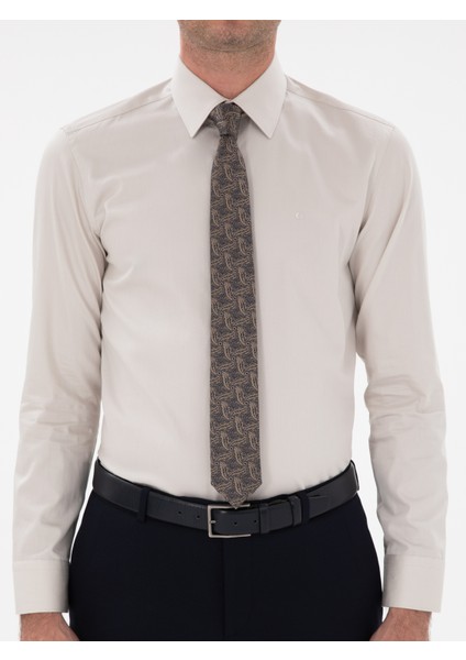 Erkek Bej Slim Fit Pamuklu Klasik Gömlek 50311551-VR011