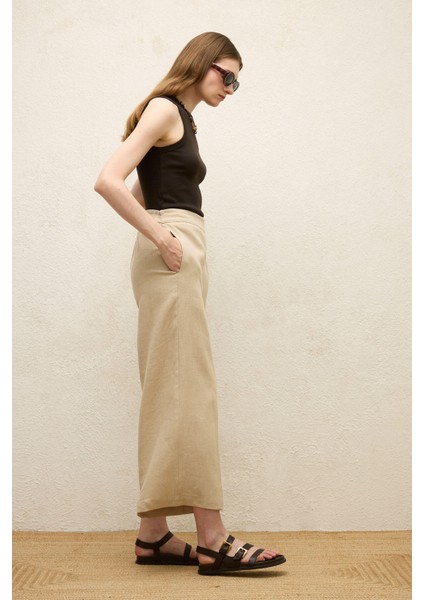 Ütü Izli Keten Pantolon Natural fırsatları