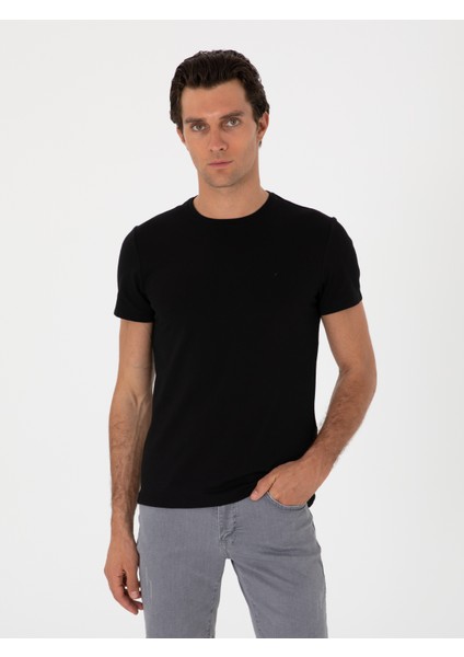 Erkek Siyah Slim Fit Bisiklet Yaka T-Shirt 50300699-VR046