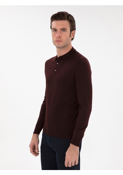 Erkek Bordo Slim Fit Basic Kazak 50293274-VR014