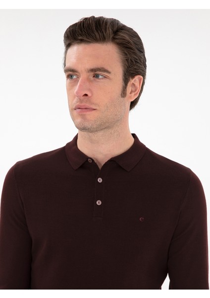 Erkek Bordo Slim Fit Basic Kazak 50293274-VR014