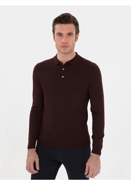 Erkek Bordo Slim Fit Basic Kazak 50293274-VR014