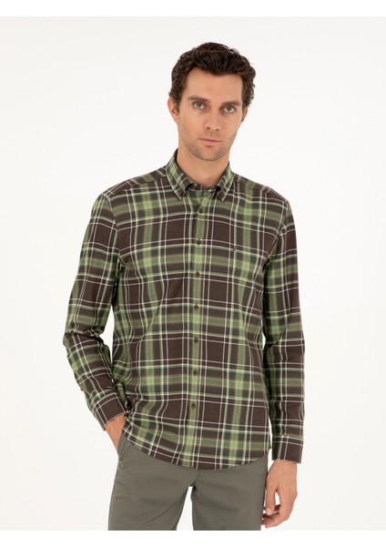 Erkek Açık Yeşil Regular Fit Ekose Gömlek 50291326-VR092