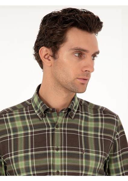 Erkek Açık Yeşil Regular Fit Ekose Gömlek 50291326-VR092