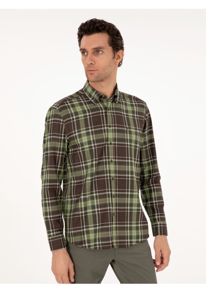 Erkek Açık Yeşil Regular Fit Ekose Gömlek 50291326-VR092