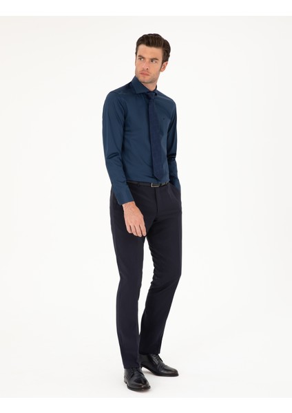 Erkek Lacivert Slim Fit Pamuk Klasik Gömlek 50287784-VR033 fırsatları
