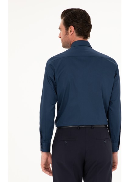 Erkek Lacivert Slim Fit Pamuk Klasik Gömlek 50287784-VR033 indirimleri