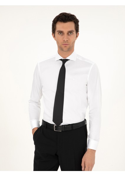 Erkek Beyaz Slim Fit %100 Pamuk İtalyan Yaka Klasik Gömlek 50268927-VR013 modelleri