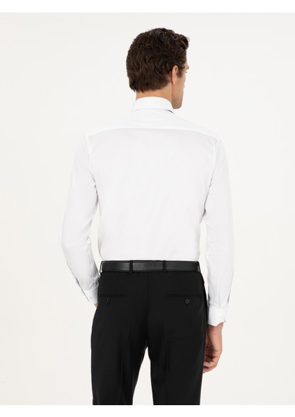 Erkek Beyaz Slim Fit %100 Pamuk İtalyan Yaka Klasik Gömlek 50268927-VR013 indirimleri