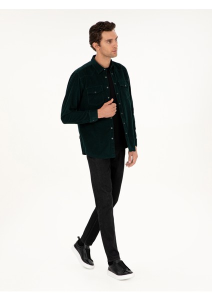 Erkek Koyu Yeşil Regular Fit Kadife Gömlek 50291369-VR079 fırsatları