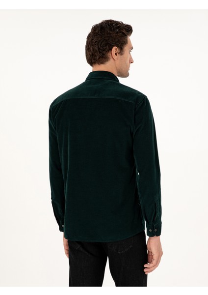 Erkek Koyu Yeşil Regular Fit Kadife Gömlek 50291369-VR079 indirimleri